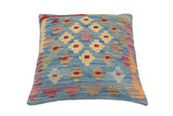 handmade Traditional Pillow Blue Red Hand-Woven SQUARE 100% WOOL Hand woven turkish pillow2' x 2'