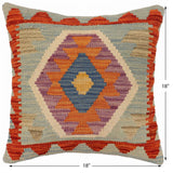 handmade Traditional Pillow Blue Rust Hand-Woven SQUARE 100% WOOL Hand woven turkish pillow2' x 2'