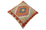 handmade Traditional Pillow Blue Rust Hand-Woven SQUARE 100% WOOL Hand woven turkish pillow2' x 2'