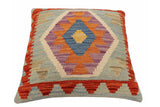 handmade Traditional Pillow Blue Rust Hand-Woven SQUARE 100% WOOL Hand woven turkish pillow2' x 2'