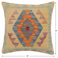 handmade Traditional Pillow Blue Orange Hand-Woven SQUARE 100% WOOL Hand woven turkish pillow2' x 2'