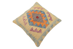 handmade Traditional Pillow Blue Orange Hand-Woven SQUARE 100% WOOL Hand woven turkish pillow2' x 2'