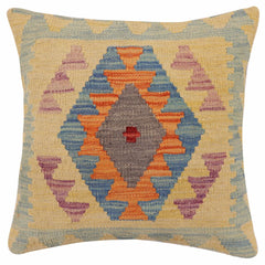 handmade Traditional Pillow Blue Orange Hand-Woven SQUARE 100% WOOL Hand woven turkish pillow2' x 2'