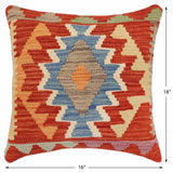 handmade Traditional Pillow Rust Blue Hand-Woven SQUARE 100% WOOL  Hand woven turkish pillow  3 x 5