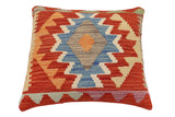 handmade Traditional Pillow Rust Blue Hand-Woven SQUARE 100% WOOL  Hand woven turkish pillow  3 x 5