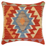 handmade Traditional Pillow Rust Blue Hand-Woven SQUARE 100% WOOL  Hand woven turkish pillow  3 x 5