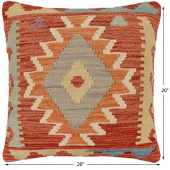 handmade Traditional Pillow Rust Blue Hand-Woven SQUARE 100% WOOL  Hand woven turkish pillow  PILLOW