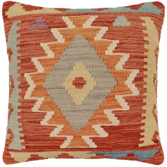 handmade Traditional Pillow Rust Blue Hand-Woven SQUARE 100% WOOL  Hand woven turkish pillow  PILLOW