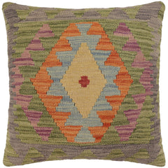 handmade Traditional Pillow Green Gray Hand-Woven SQUARE 100% WOOL  Hand woven turkish pillow  PILLOW