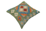 handmade Traditional Pillow Green Blue Hand-Woven SQUARE 100% WOOL  Hand woven turkish pillow  PILLOW