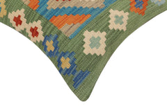 handmade Traditional Pillow Green Blue Hand-Woven SQUARE 100% WOOL  Hand woven turkish pillow  PILLOW