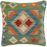 handmade Traditional Pillow Green Blue Hand-Woven SQUARE 100% WOOL  Hand woven turkish pillow  PILLOW