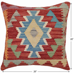 handmade Traditional Pillow Red Blue Hand-Woven SQUARE 100% WOOL  Hand woven turkish pillow  PILLOW