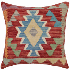 handmade Traditional Pillow Red Blue Hand-Woven SQUARE 100% WOOL  Hand woven turkish pillow  PILLOW