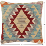 handmade Traditional Pillow Red Blue Hand-Woven SQUARE 100% WOOL Hand woven turkish pillow2' x 2'