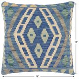 handmade Traditional Pillow Blue Gray Hand-Woven SQUARE 100% WOOL Hand woven turkish pillow2' x 2'