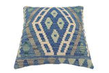 handmade Traditional Pillow Blue Gray Hand-Woven SQUARE 100% WOOL Hand woven turkish pillow2' x 2'