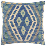 handmade Traditional Pillow Blue Gray Hand-Woven SQUARE 100% WOOL Hand woven turkish pillow2' x 2'