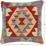 handmade Traditional Pillow Blue Rust Hand-Woven SQUARE 100% WOOL Hand woven turkish pillow2' x 2'