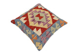 handmade Traditional Pillow Blue Rust Hand-Woven SQUARE 100% WOOL Hand woven turkish pillow2' x 2'