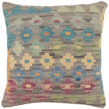 Tribal Washingt Turkish Hand-Woven Kilim Pillow - 18'' x 18''