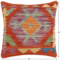 handmade Traditional Pillow Rust Blue Hand-Woven SQUARE 100% WOOL Hand woven turkish pillow2' x 2'