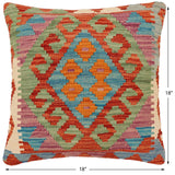 handmade Traditional Pillow Rust Blue Hand-Woven SQUARE 100% WOOL Hand woven turkish pillow2' x 2'