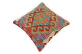 handmade Traditional Pillow Rust Blue Hand-Woven SQUARE 100% WOOL Hand woven turkish pillow2' x 2'