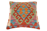 handmade Traditional Pillow Rust Blue Hand-Woven SQUARE 100% WOOL Hand woven turkish pillow2' x 2'