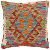 handmade Traditional Pillow Rust Blue Hand-Woven SQUARE 100% WOOL Hand woven turkish pillow2' x 2'