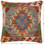 handmade Traditional Pillow Rust Blue Hand-Woven SQUARE 100% WOOL Hand woven turkish pillow2' x 2'