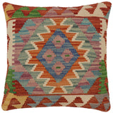 handmade Traditional Pillow Rust Blue Hand-Woven SQUARE 100% WOOL Hand woven turkish pillow2' x 2'