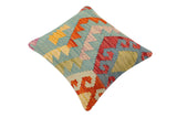 handmade Traditional Pillow Blue Rust Hand-Woven SQUARE 100% WOOL  Hand woven turkish pillow  3 x 5