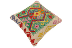 handmade Traditional Pillow Green Beige Hand-Woven SQUARE 100% WOOL  Hand woven turkish pillow  2 x 2