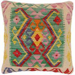 handmade Traditional Pillow Green Beige Hand-Woven SQUARE 100% WOOL  Hand woven turkish pillow  2 x 2