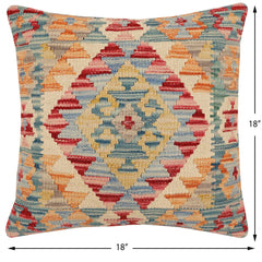 handmade Traditional Pillow Green Blue Hand-Woven SQUARE 100% WOOL Hand woven turkish pillow2' x 2'