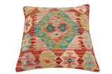 handmade Traditional Pillow Rust Blue Hand-Woven SQUARE 100% WOOL Hand woven turkish pillow2' x 2'