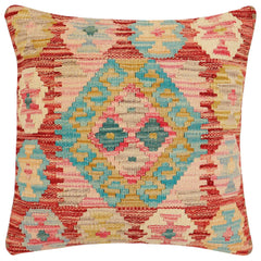 handmade Traditional Pillow Rust Blue Hand-Woven SQUARE 100% WOOL Hand woven turkish pillow2' x 2'