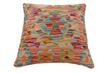 handmade Traditional Pillow Rust Blue Hand-Woven SQUARE 100% WOOL Hand woven turkish pillow2' x 2'