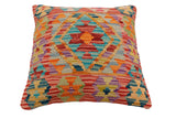 handmade Traditional Pillow Rust Blue Hand-Woven SQUARE 100% WOOL Hand woven turkish pillow2' x 2'