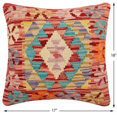 handmade Traditional Pillow Rust Blue Hand-Woven SQUARE 100% WOOL  Hand woven turkish pillow  2 x 2