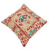 handmade Traditional Pillow Red Beige Hand-Woven SQUARE 100% WOOL Hand woven turkish pillow2' x 2'