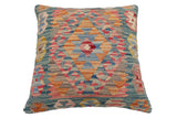 handmade Traditional Pillow Blue Red Hand-Woven SQUARE 100% WOOL Hand woven turkish pillow2' x 2'