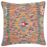 handmade Traditional Pillow Blue Red Hand-Woven SQUARE 100% WOOL Hand woven turkish pillow2' x 2'