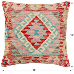 handmade Traditional Pillow Red Blue Hand-Woven SQUARE 100% WOOL Hand woven turkish pillow2' x 2'