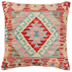 handmade Traditional Pillow Red Blue Hand-Woven SQUARE 100% WOOL Hand woven turkish pillow2' x 2'