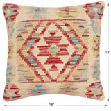 handmade Traditional Pillow Beige Red Hand-Woven SQUARE 100% WOOL Hand woven turkish pillow2' x 2'