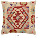 handmade Traditional Pillow Beige Red Hand-Woven SQUARE 100% WOOL Hand woven turkish pillow2' x 2'