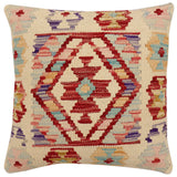 handmade Traditional Pillow Beige Red Hand-Woven SQUARE 100% WOOL Hand woven turkish pillow2' x 2'