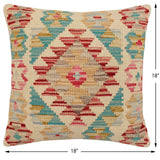 handmade Traditional Pillow Beige Red Hand-Woven SQUARE 100% WOOL Hand woven turkish pillow2' x 2'